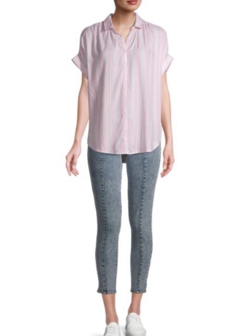 Time and Tru Women's Striped Button Down Shirt - Pink